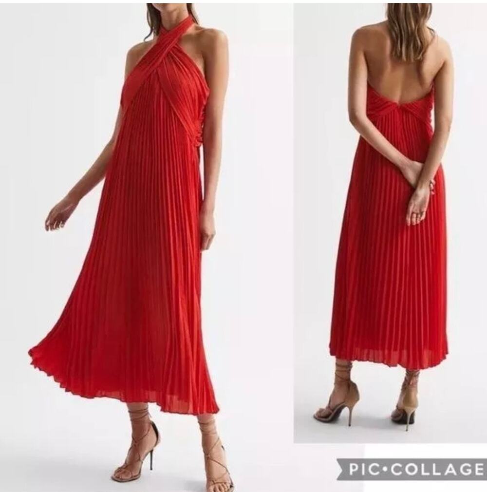 REISS-ROYA HALTER NECK PLEAT MIDI DRESS (new)